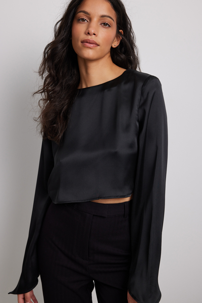 Claire Rose X Na-kd Shoulder Padded Open Back Satin Top In