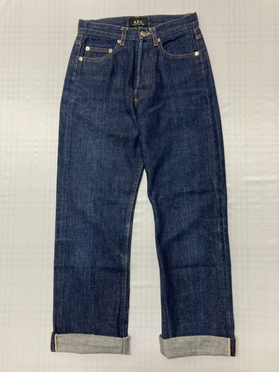 Pre-owned A P C X Distressed Denim Bootleg Selvedge Cropped Off Jeans In Blue