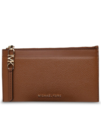 Michael Michael Kors Logo Plaque Zipped Wallet In Brown