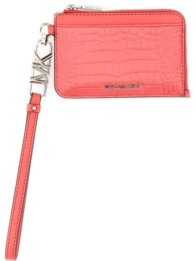 Michael Michael Kors Embossed Zipped Cardholder In Pink