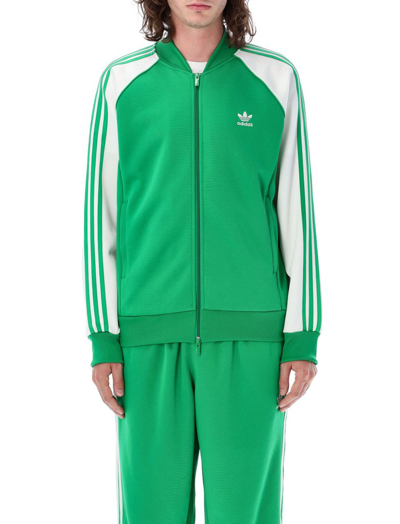 Adidas Originals Logo Detailed Zipped Jacket In Green