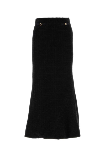 Alessandra Rich Tweed Boucle Long Skirt In Black