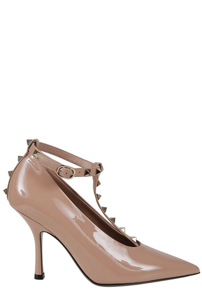 Valentino Garavani Rockstud Pointed Toe Pumps In Beige