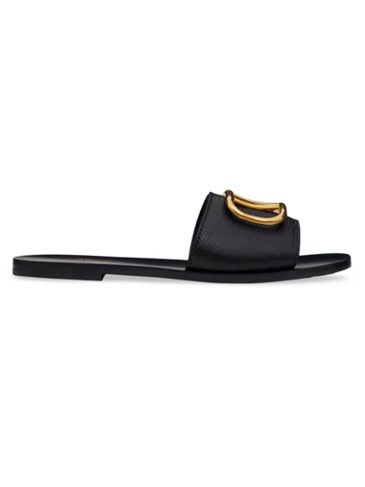 Valentino Garavani Women's Vlogo Signature Slide Sandals In Grainy Cowhide In Black