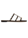 Valentino Rockstud Slide Sandal In Laminated Nappa With Cabochon In Black