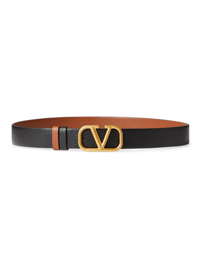 Valentino Garavani Men's Vlogo Signature Reversible Elk-print Calfskin Belt 30 Mm In Saddle Brown Black