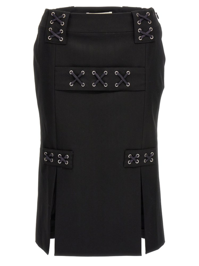 Alessandra Rich High Waisted Slit Detailed Skirt In Black