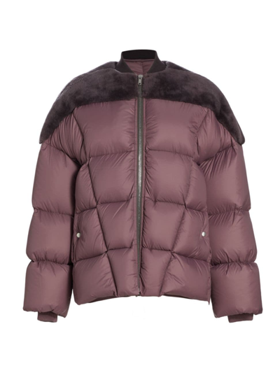 Rick Owens Shearling-paneled Quilted Shell Down Jacket In Purple