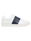 Valentino Garavani Minimalist Leather Sneakers With Contrasting Stripe Detail And Vlogo Signature In White Marine