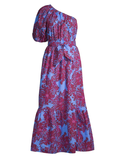 Lilly Pulitzer Zelalynn One Shoulder Cotton Maxi Dress In Abaco Blue Feel Like A Shellebrity