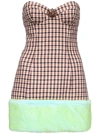 Area Faux Fur-trimmed Strapless Minidress In Brown