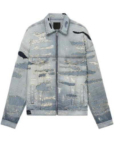 Givenchy Oversized Jacket In Rip And Repair Denim In Light Blue