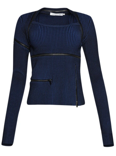 Christopher Esber Revaler Zipper Long-sleeve Knit Top In Blue