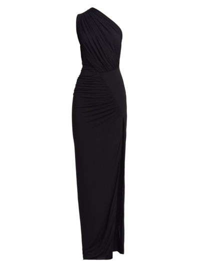 Rick Owens Hera One-shoulder Metallic Jersey Gown In Black