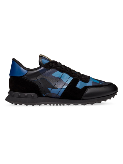 Valentino Garavani Men's Camouflage Rockrunner Sneakers In Blue Black