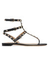 Valentino Garavani Rockstud Flat Calfskin Sandal With Straps Woman Black 40 In Black