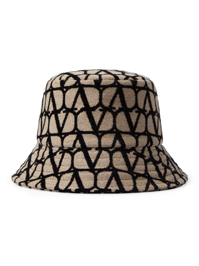 Valentino Garavani Vlogo Monogram Bucket Hat In Beige Black