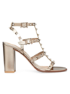 Valentino Garavani Women's Rockstud Metallic Calfskin Leather Ankle Strap Sandals 90 Mm In Skin