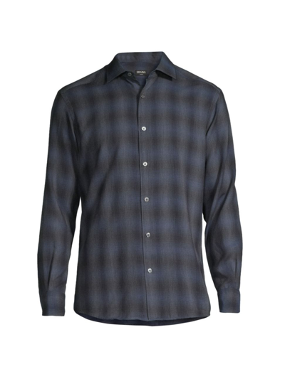 Zegna Cashco Regular Fit Button Down Shirt In Blue