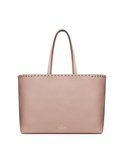 Valentino Garavani Women's Rockstud Grainy Calfskin Tote Bag In Poudre