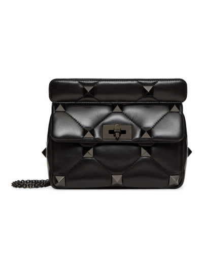 Valentino Garavani Women's Medium Roman Stud The Shoulder Bag In Nappa With Chain And Tone-on-tone Studs In Black