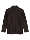 Theory Reece Leather Button-front Shirt In Mink