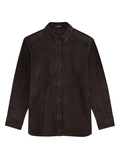 Theory Reece Leather Button-front Shirt In Mnk