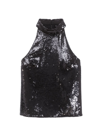Theory Sequin Mock Neck Sleeveless Top In Black