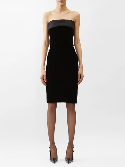 Saint Laurent Satin-trim Velvet Strapless Sheath Dress In Black