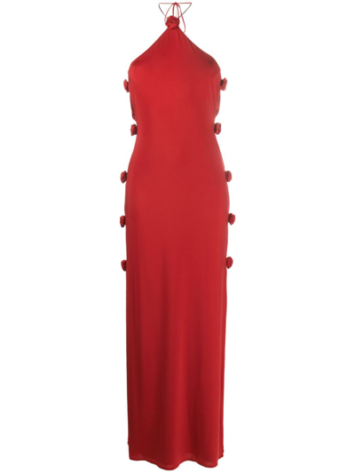 Magda Butrym Open Side Rosette Halter Jersey Maxi Dress In Red