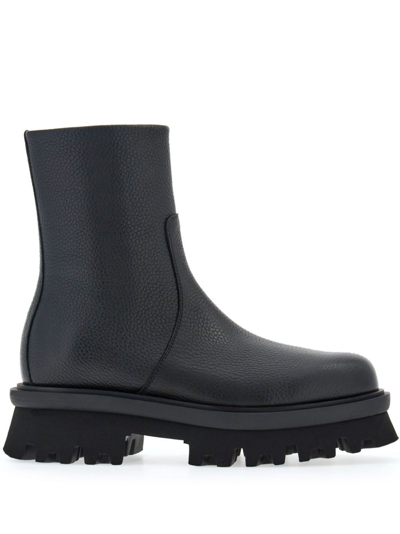 Ferragamo Woman Combat Boot With Chunky Sole In Black