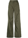 Moncler Logo-patch Lightweight Flared Trousers In Green