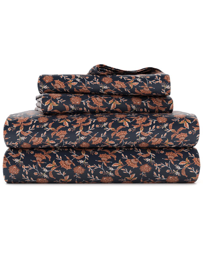 Rebecca Minkoff 250 Thread Count Percale Jacobean Floral Sheet Set In Navy