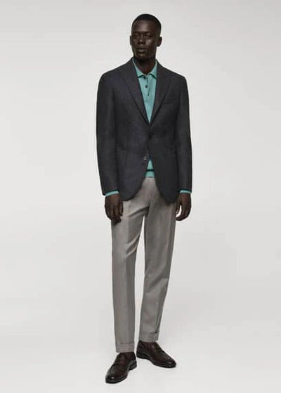 Mango Man Virgin Wool Combined Blazer Grey