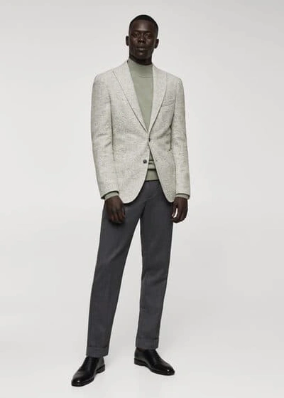 Mango Man Virgin Wool Jacket In Houndstooth Wool Beige