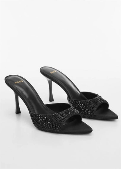 Mango Heeled Sandals With Rhinestone Detail Black
