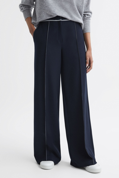 REISS NAVY ORIEL CONTRAST STITCH WIDE LEG TROUSERS
