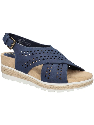 Bella Vita Cosette Womens Faux Leather Criss-cross Wedge Sandals In Navy