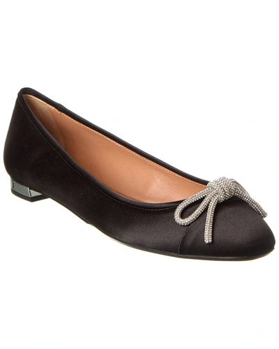 Aquazzura Parisina Bow-embellished Crinkled-leather Ballet Flats In Black