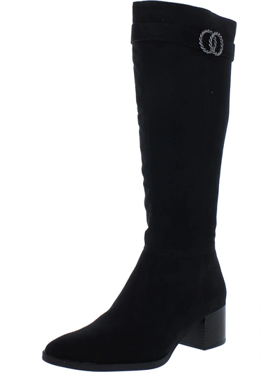 Lifestride Daring Womens Faux Suede Stacked Heel Knee-high Boots In Black