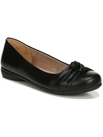 Lifestride Anika Womens Faux Leather Knot Front Ballet Flats In Black Faux Leather