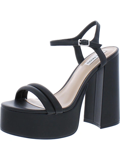 Steve Madden Tille Womens Faux Leather Block Heel Platform Sandals In Black