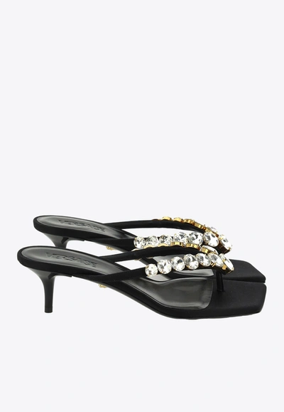 Versace 45 Crystal Embellished Sandals In Black