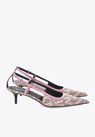 Versace 45 Logo Jacquard Pointed Pumps In Pink