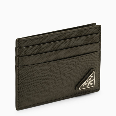 Prada Black Saffiano Leather Credit Card Holder Men In Brown