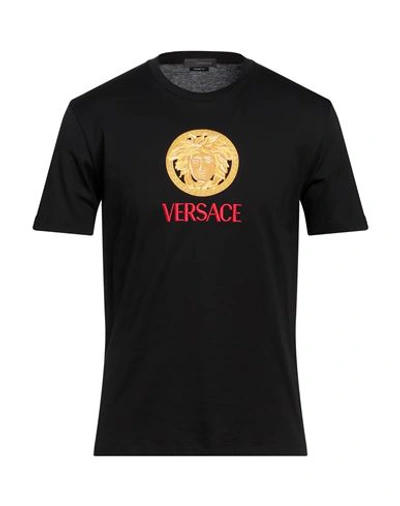 Versace Man T-shirt Black Size L Cotton, Viscose, Polyester
