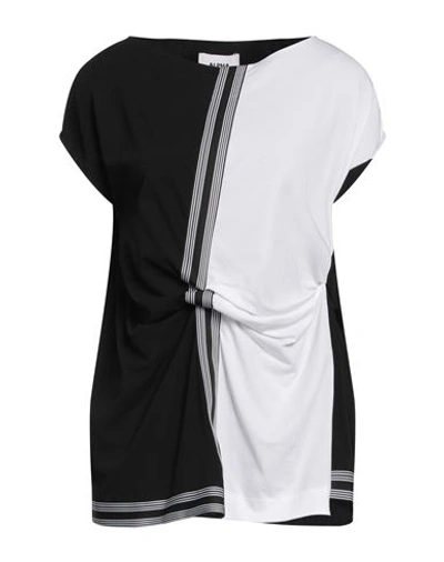 Alpha Studio Woman T-shirt Black Size 2 Cotton, Elastane, Polyester