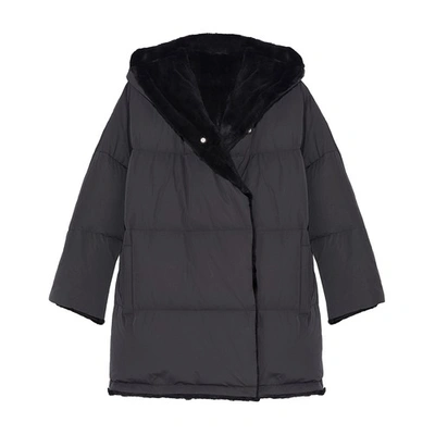 Yves Salomon Reversible Puffer Jacket Made From A Waterproof Technical Fabric With Sheared Rabbit Trim In Noir