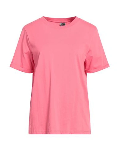 Pieces Woman T-shirt Fuchsia Size L Cotton In Pink