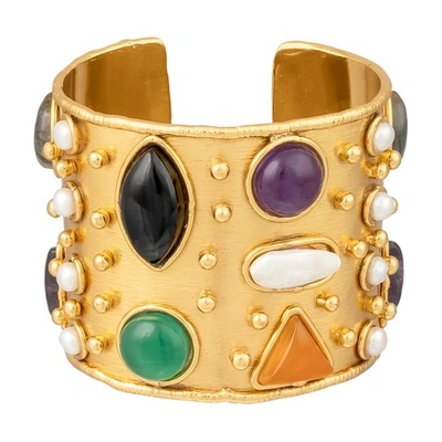 Sylvia Toledano Multi Stone And Pearl Cuff Bracelet In Black_onyx_pearl_amethyst_green_onyx_labradorite_yellow_onyx